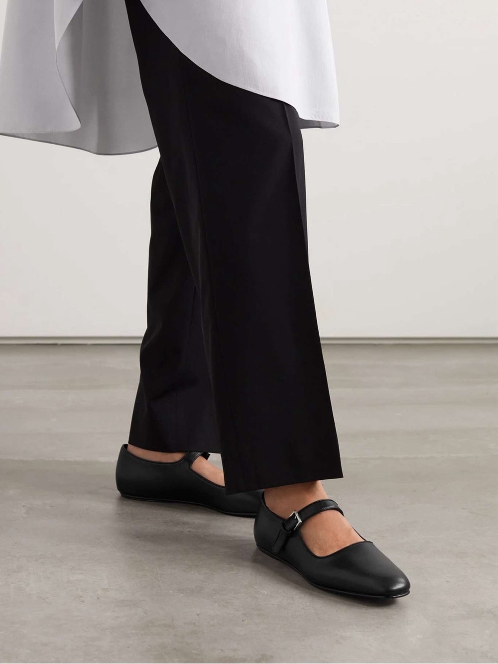 THE ROW Ava Mary Jane Ballerina Flats Black Size 37 Leather Made in Italy